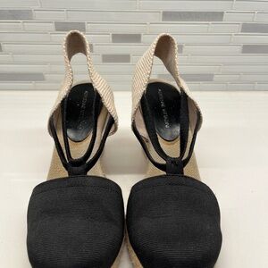 Size 7 black rope covered wedge with cloth heel strap